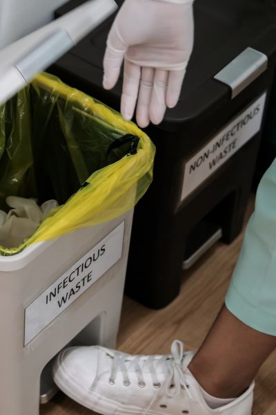 A hospital corridor waste point