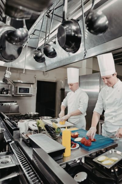 Chefs working in a commercial kitchen